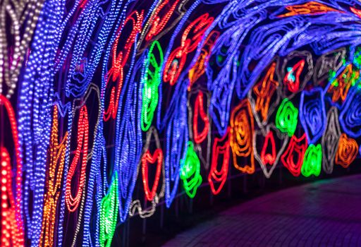 Dubai,UAE - 05.11.2021 - Illuminated installations at Dubai garden glow