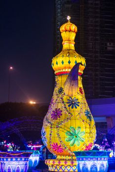 Dubai,UAE - 05.11.2021 - Illuminated installations at Dubai garden glow