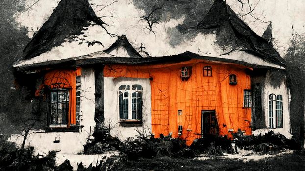 Haunted House with Dark Horror Atmosphere. Haunted Scene House