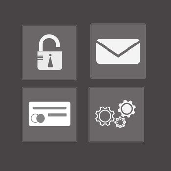 business icons, wifi, stock, graph, letter on transparent background