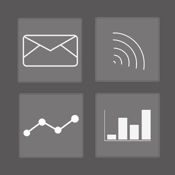 business icons, wifi, stock, graph, letter on transparent background