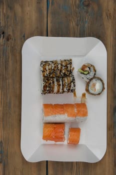 sushi on old wood table