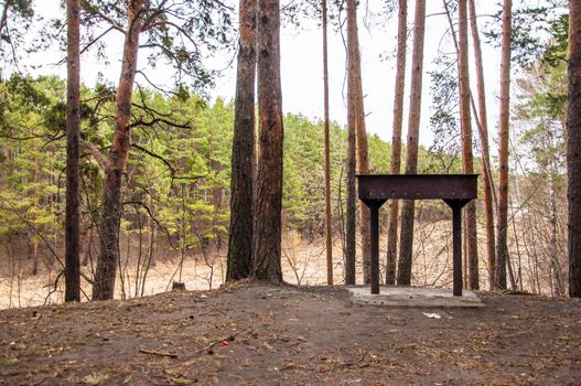 brazier (chargrill) standing alone in the pine forest