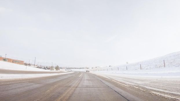 Driving on typical paved roads in suburban America.