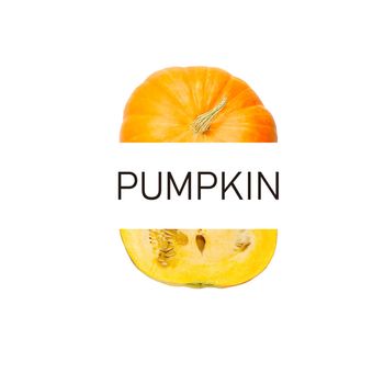 Pumpkin creative layout and composition isolated on white background. Food, healthy eating and dieting concept.