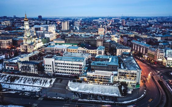 Evening lights in beautiful center of Kharkiv
