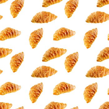 seamless pattern made from Fresh croissant isolated on white background. Bakery pattern with baked croissant with cheese.