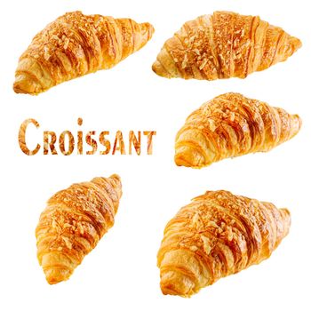 Set of Fresh croissant isolated on white background. Bakery pattern with baked croissant with cheese.