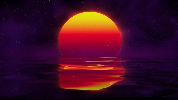 Retro landscape background sunset 3d landscape with rainbow light. Futuristic landscape 1980s style. Digital retro landscape cyber surface. 80s party background . Retro fashion Sci-Fi Background