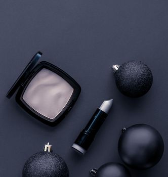 Cosmetic branding, fashion blog cover and girly glamour concept - Make-up and cosmetics product set for beauty brand Christmas sale promotion, luxury black flatlay background as holiday design