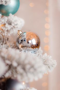 Balloons on the Christmas tree . New Year and Christmas. Festive decoration. Garland.