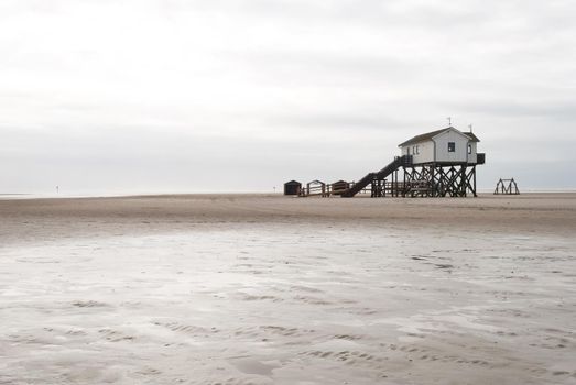 A photo of the rescuers house on the shore of the North Sea, Sankt Peter-Ording, Germany