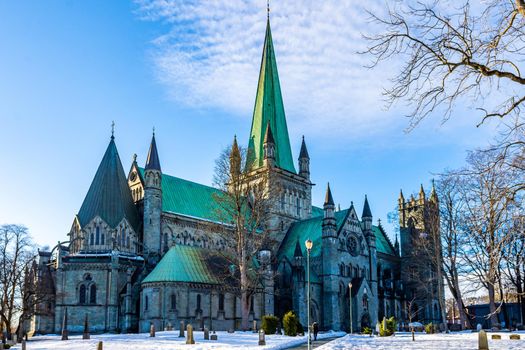 A beautiful view of the Nidaros Cathedral in Trondheim Norway