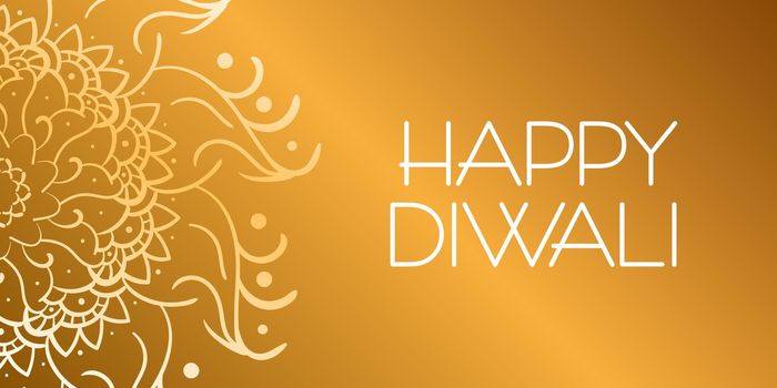 Happy Diwali. Greeting banner with lettering, gold background and mandala