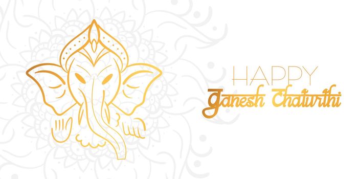 Happy Ganesh Chaturthi festival template with Lord Ganesha Head. White horizontal banner with mandala on background