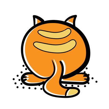 Vector isolated cute cartoon cat, back view, orange cat icon on white. Thick outline. Cartoon style for kids