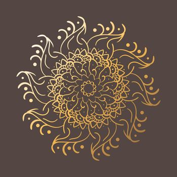Elegant vintage vector golden round ornament in minimalistic style. Abstract traditional pattern with oriental elements. Classic mandala