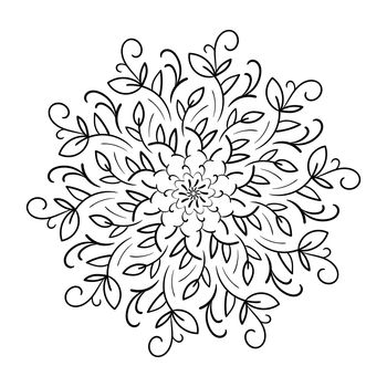 Floral mandala with leaves and hearts on a white background. Minimalistic mandala for decoration and decoration