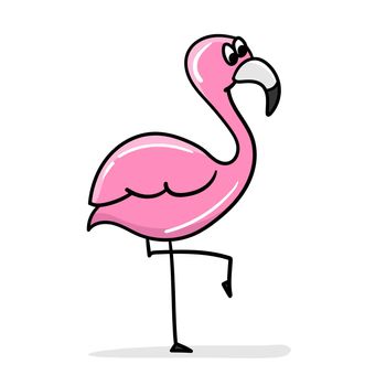 Cartoon flamingo. Cute pink flamingo. Cartoon sticker, thick outline. Icon for design