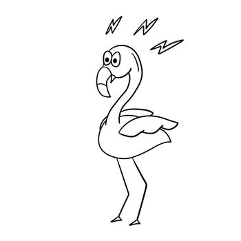 Cartoon shocked flamingo flamingo. Cute pink flamingo. Cartoon sticker, thick outline for coloring page. Emotion stickers. Surprise, horror