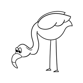 Simple flamingo, outline vector. The cartoon flamingo tilted its neck to the ground. Coloring