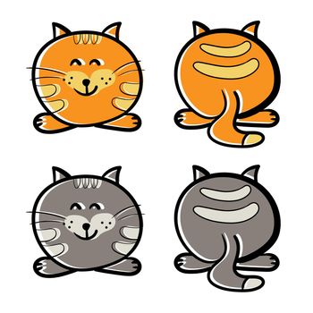 Set of icons. Cartoon cat, front and back. Cute illustration isolated on white background