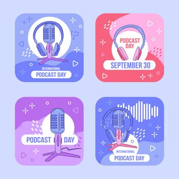Vector illustration on the theme of International Podcast Day on September 30th. Suitable for greeting card poster and banner. Set of cards