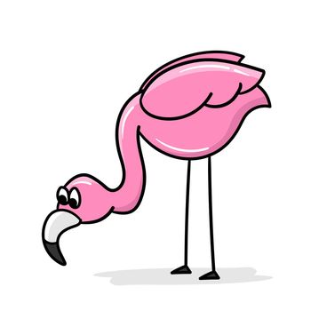 Cartoon flamingo. Cute pink flamingo. Cartoon sticker, thick outline. Icon for design