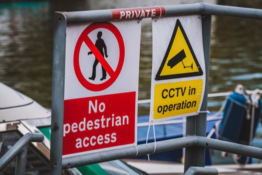 No pedestrian access sign near cctv. High quality photo