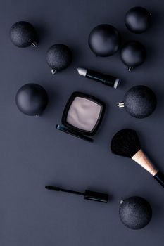 Cosmetic branding, fashion blog cover and girly glamour concept - Make-up and cosmetics product set for beauty brand Christmas sale promotion, luxury black flatlay background as holiday design