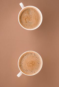 Drinks menu, italian espresso recipe and organic shop concept - Cup of hot coffee as breakfast drink, flatlay cups on beige background