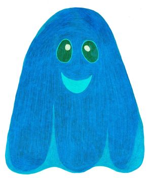 Hand Drawn Halloween Ghost Isolated on White Background. Halloween scary ghostly monsters. Cute cartoon spooky character, Drawn by Color Pencils.