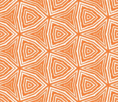 Exotic seamless pattern. Orange symmetrical kaleidoscope background. Textile ready surprising print, swimwear fabric, wallpaper, wrapping. Summer swimwear exotic seamless design.