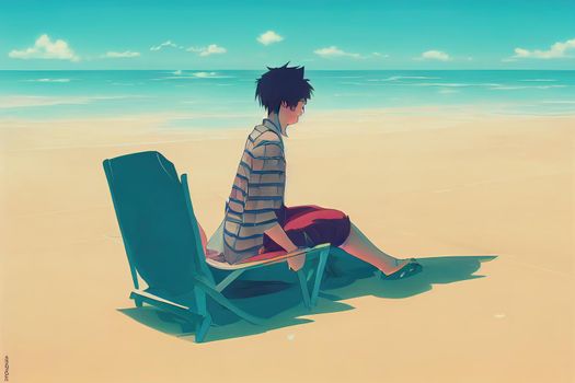 Person sitting on beach chair. High quality 3d illustration