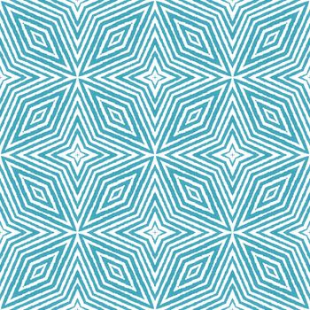 Textured stripes pattern. Turquoise symmetrical kaleidoscope background. Trendy textured stripes design. Textile ready pretty print, swimwear fabric, wallpaper, wrapping.