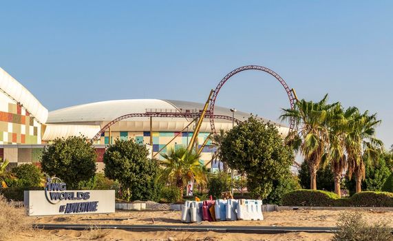 Dubai, UAE - 09.01.2021 - Back side of an IMG World of adventure theme park