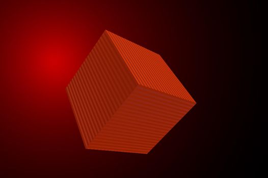 3D striped orange cube in dark red space