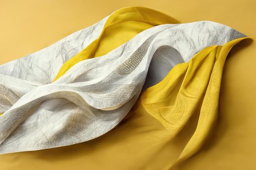 abstract modern minimal white yellow background with folded cloth macro,3d render