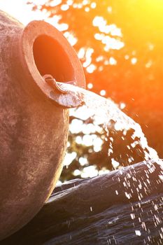 Kvareli, Georgia. Fountains in the form of wine pitcher. Europe. Travels. Sun flare