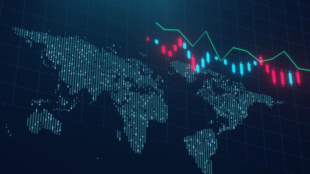 3D stock market graphics. Cryptocurrency chart. High-tech style chart. Financial technology concept. Electronic money.