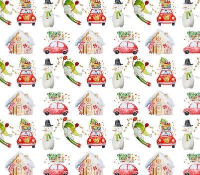 Christmas illustrations seamless pattern on white background