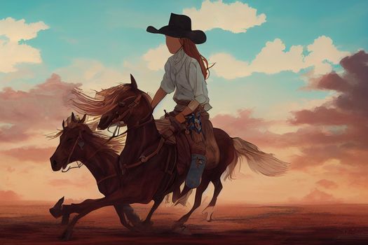 a cowboy girl riding a horse