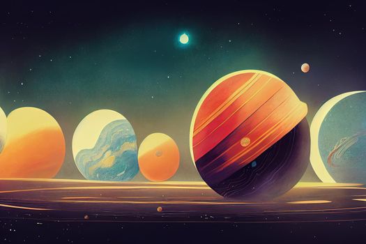 abstract illustration of the planets of the solar system