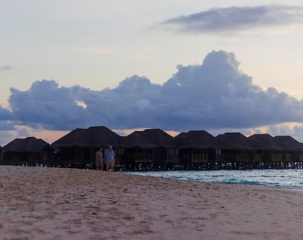 Shot of a over water bungalows on tropical island