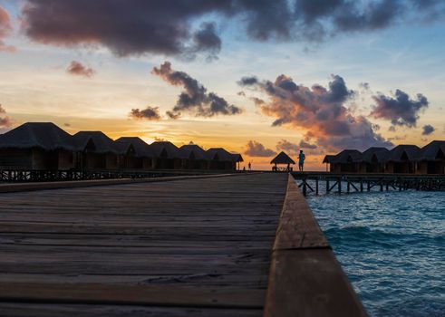 Shot of a over water bungalows on tropical island