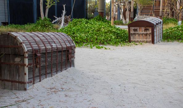 Treasure chests noticed in La Mer beach, Dubai, UAE. Outdoors