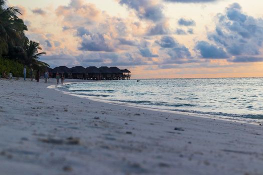 Shot of a over water bungalows on tropical island