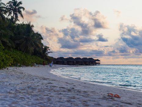 Shot of a over water bungalows on tropical island