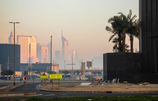 Dubai, UAE - 01.15.2021 Cityscape rising from the fog