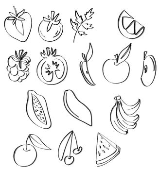 fruit element doodle set. fruit doodle illustration. Vegetarian healthy food, sketch of food for menu illustration